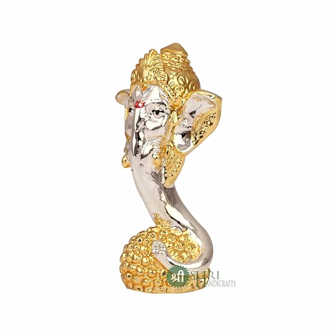 Indicast Resin Lord Ganesha Idol Gold & Silver Plated Murti for Good Luck & Success Home Decor & Gifts
