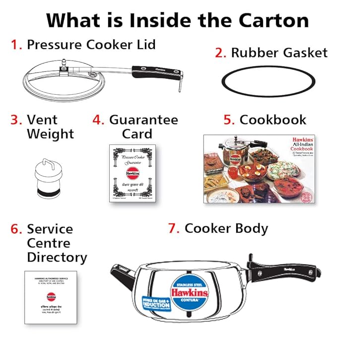 Hawkins 3.5 Litre Contura Pressure Cooker Stainless Steel Inner Lid Handi Cooker Induction Silver