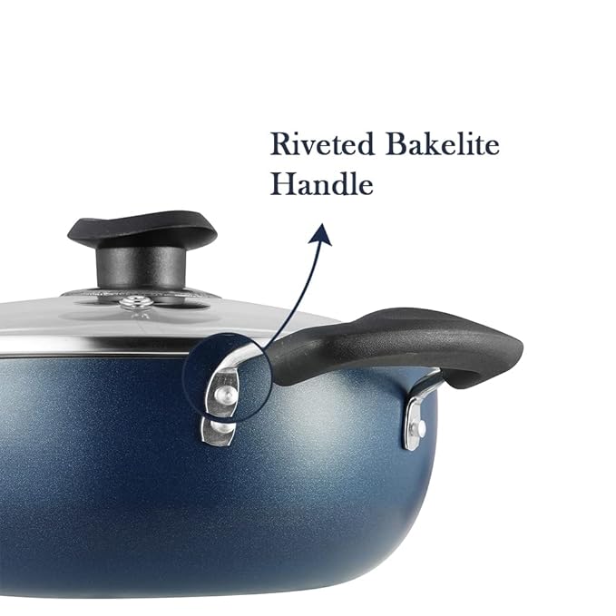 Vinod Zest Aluminium Non Stick Deep Kadhai with Glass Lid - 2 Litre, 20cm | 3 Layer Ceramic Coating | 3 mm Thick