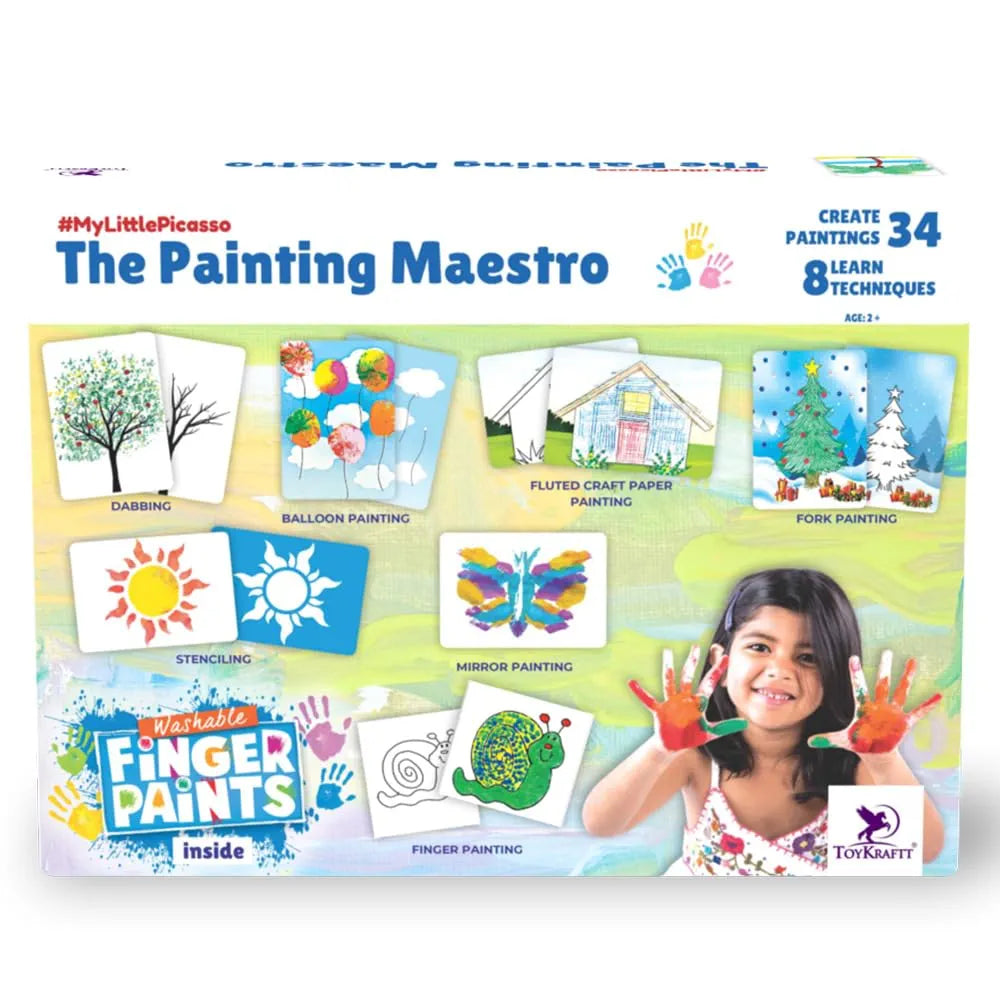 TOYKRAFTT Finger Painting for Toddlers, 4-in-1 Activity Toys for 2+ Year Old, Non Toxic Child Safe Colours for Kids, Gift for 2 to 5 Year Olds, Finger Painting Mega Kit