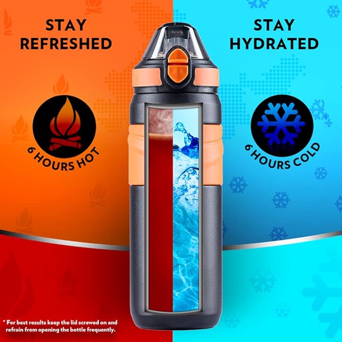 Borosil Hydra Adventure | Insulated Water Bottle Stainless Steel Bottle | With Double Wall Vacuum Insulation | 560 Ml Hot & Cold Bottle | Black