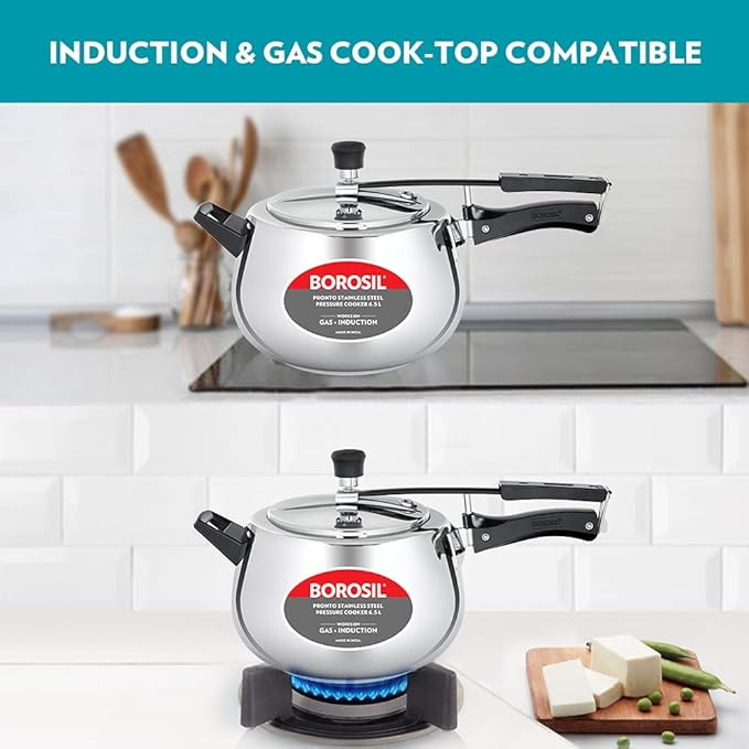 Borosil Pronto Induction Base Stainless Steel Pressure Cooker | 3 Litres