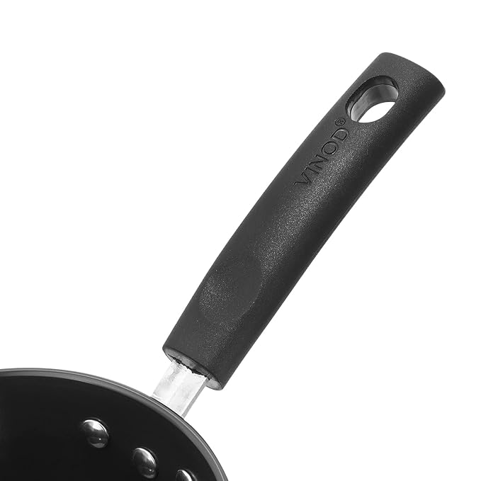 Vinod Black Pearl Hard Anodised American Non Stick Saucepan - 1 litre, 14cm | 3.25mm Thickness | Metal Spoon Friendly | Easy to Pour