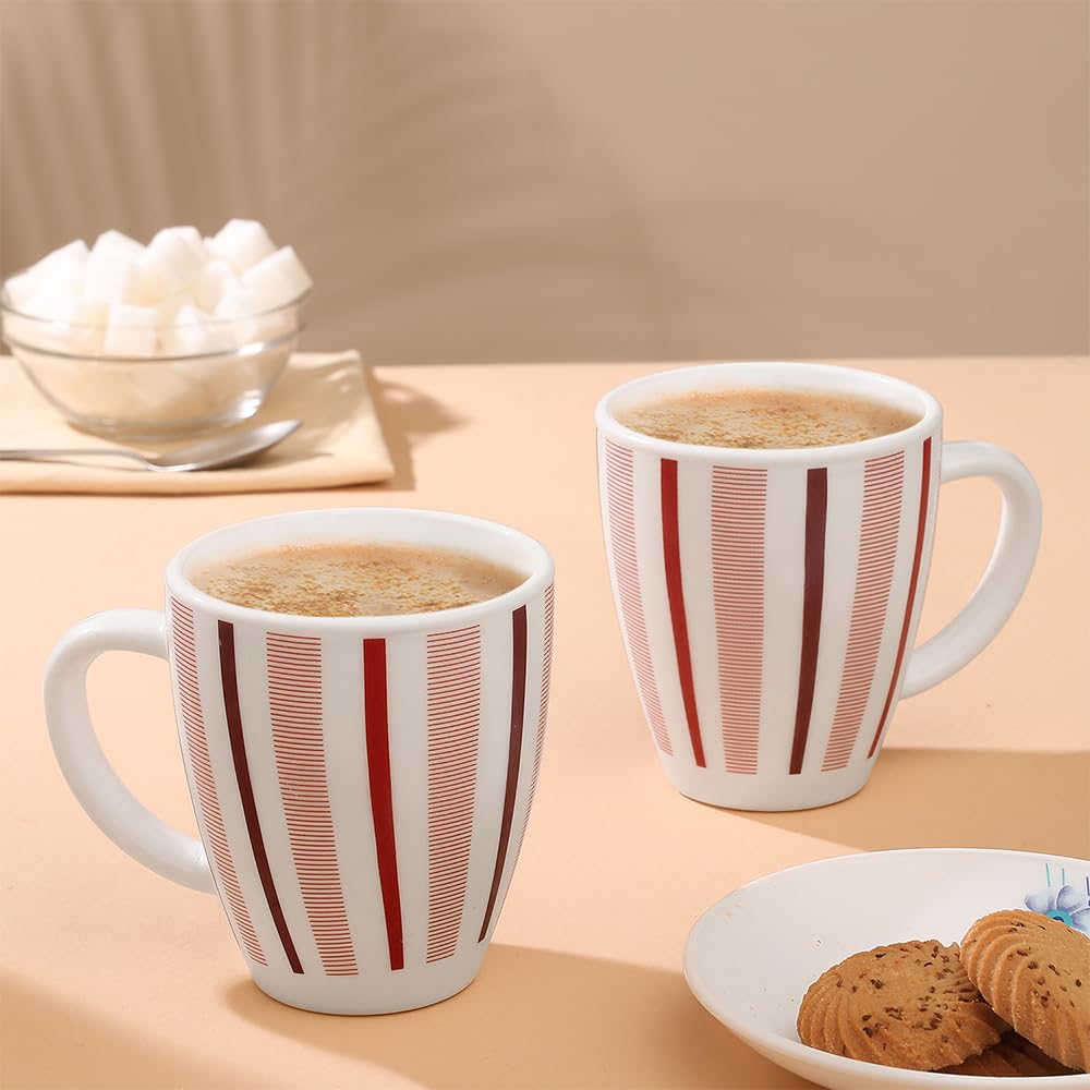Larah by Borosil Red Strip 390 Ml Mug | Set of 2