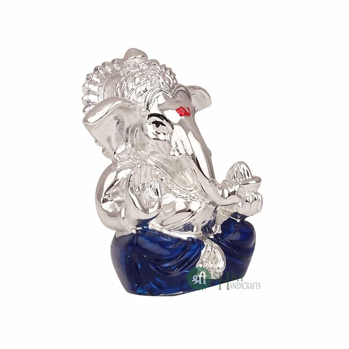 Indicast Hand Carved Silver Plated God Ganesha Resin Idol Sculpture Statue for Home & Office Decor & Gifts