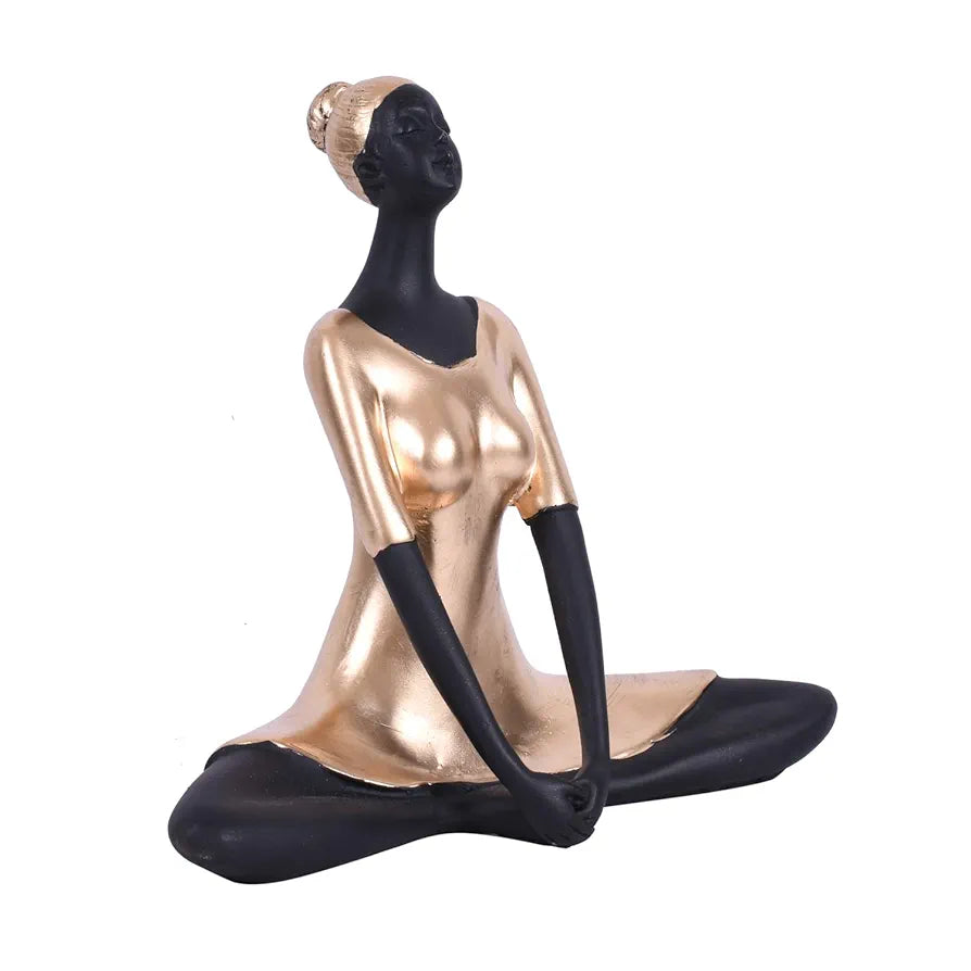 Jaipur Ace Yoga Lady Polyresin Face Black Gold Themed Statue Creative Abstract Design Art Figurine Yoga Lady (Black Gold)