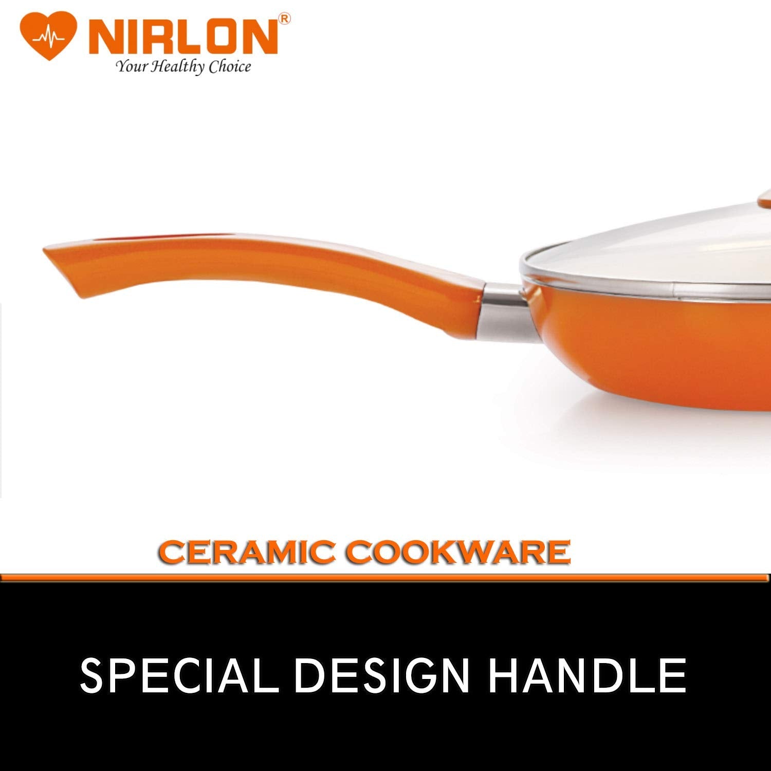 Nirlon Ceramic Cooking Fry Pan 24cm | Heat-Resistant Handle | Heavy Guage 4mm Thick Aluminum Cookware for Induction/Gas Stove