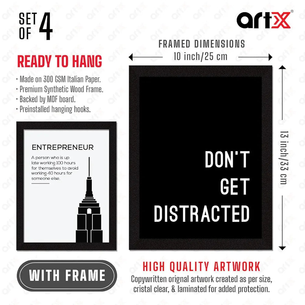 ArtX Paper Famous Motivational Quotes AXF00168-MOT Multicolor Framed Posters Set of 4