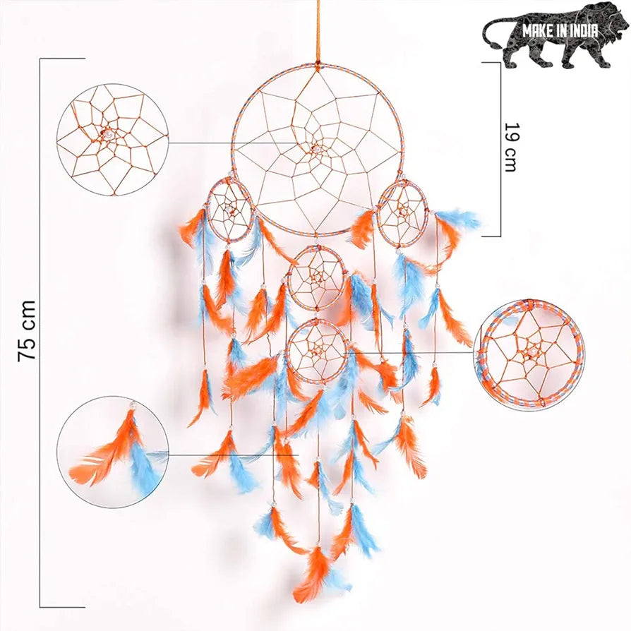 Dream Catcher Traditional Indian Dreamcatcher Wall Art Orange-Blue 5Ring