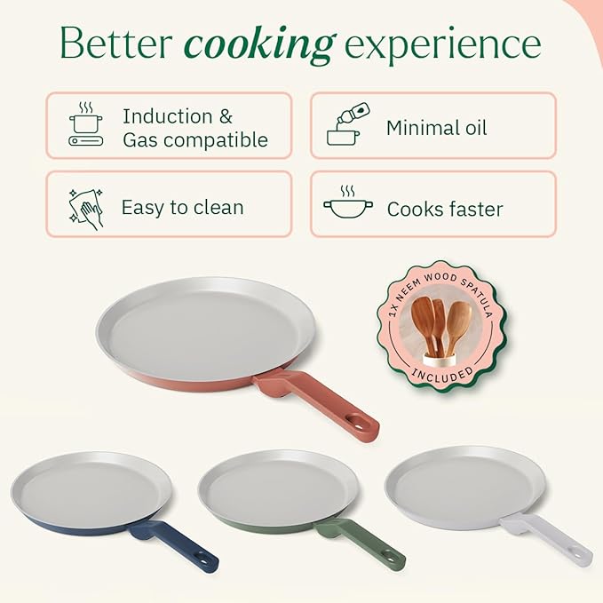 Ember Cookware Arcilla Ceramic Non Stick Dosa Tawa 28cm | Matching Handle | Florence Series | Terracotta