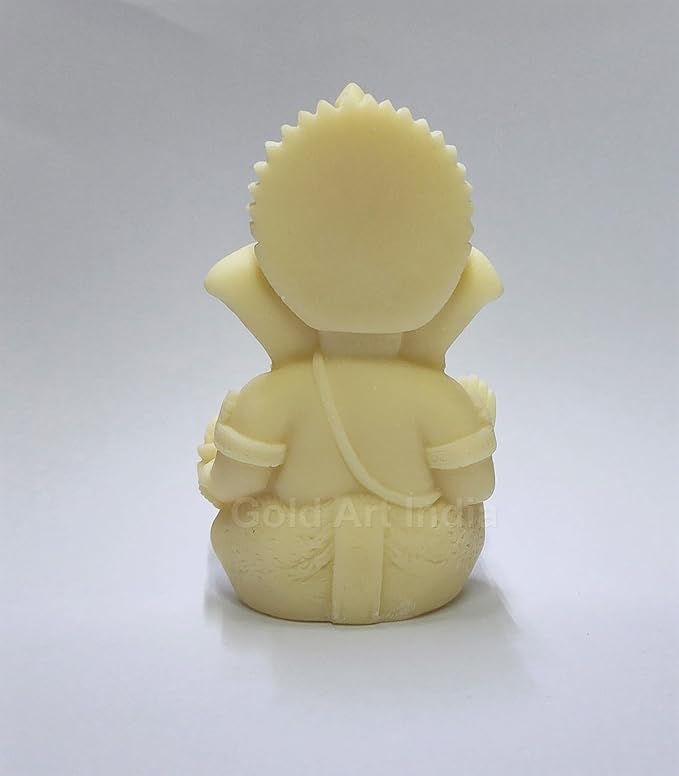 Gold Art India 3D Ivory Ganesh Idol for Car Dashboard Small Ganesha Murti for Home Decor