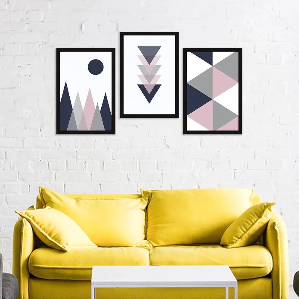 ArtX Paper Aesthetic Geometric Patterns Wall Painting Big Size Framed Painting Set Of 3