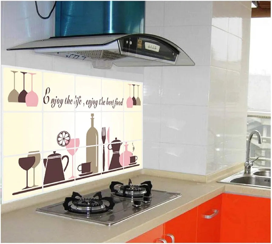 Jaamso Royals Wall Tiles Stickers Waterproof Kitchen Wall Stickers Oil Proof Tableware Kitchen Set