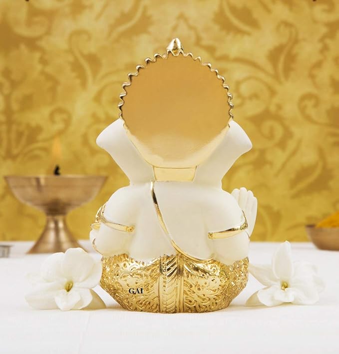 Gold Art India Ceramic Ganesh Idol for Car Dashboard Ganesha Murti for Home Decor Puja