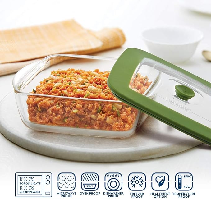 Borosil Glass Dish With Lid | 1 Piece | 1000ml | Transparent