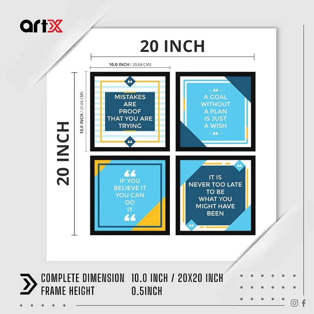 ArtX Paper Motivational Quotes AXJ00143-MOT You Can Do It Wall Art Painting Set of 4