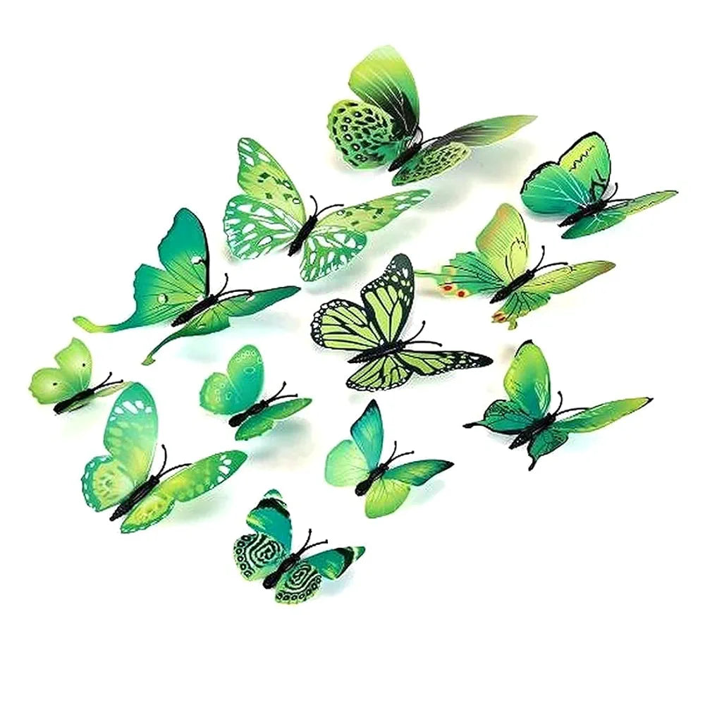 Xtore 12Pcs 3D Home Decor Butterfly Comes with Sticking Pad Olive Green