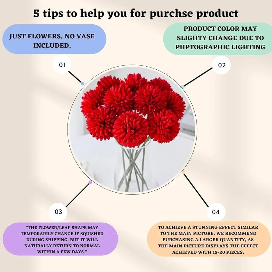 Artificial Chrysanthemum Hydrangea Ball Flower Sticks Red