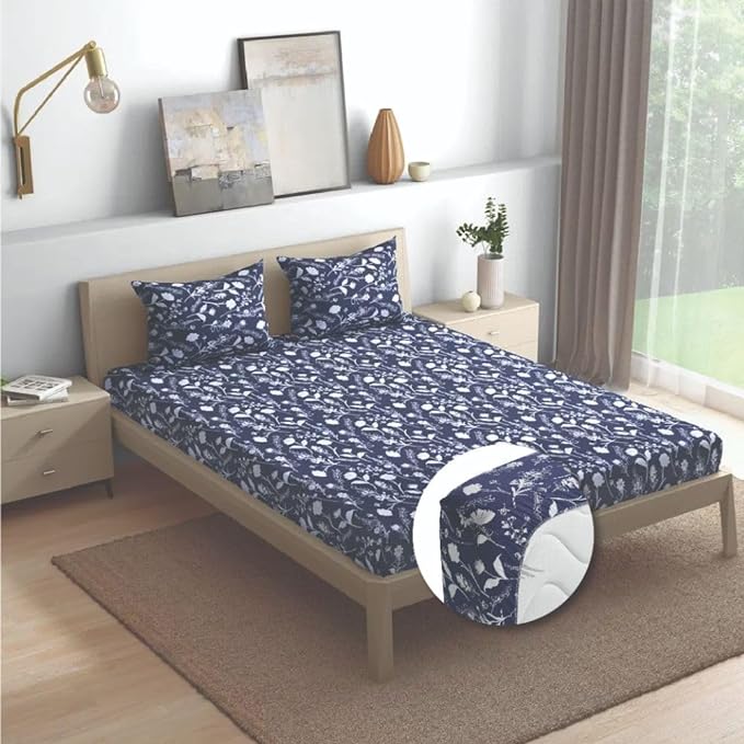 Wakefit Bedsheet For King Size Bedsheet King Size Bed Cotton 2 Pillow Cover Elastic Fitted Sheet Evelyn Multicolor