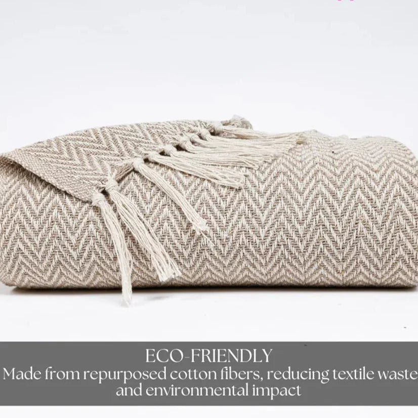 Homadorn All Season Cotton Weaved Throw Blanket Colour Beige