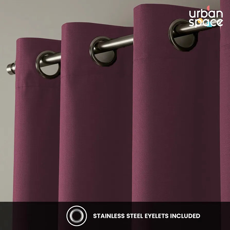 Urban Space 100% Blackout Curtains for Window 5 Feet Set of 2, Thermal Insulated Curtains with Eyelets and Tiebacks, Solid Curtain Mauve Colour
