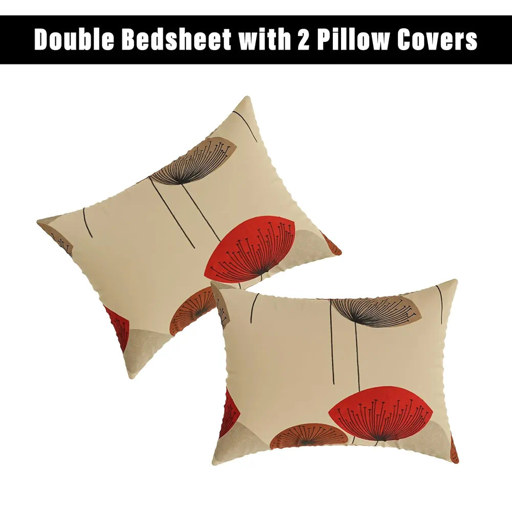 Kuber Industries Double Bedsheet Bedsheet for Double Bed Double Bedsheet with 2 Pillow Covers Cotton Cream & Maroon 350 tc