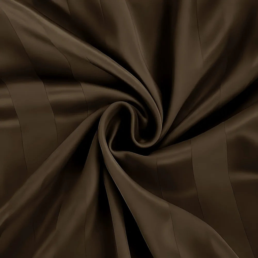 Cloth Fusion Elastic Fitted Glace Cotton Satin Striped Bedsheet Single Size with 1 Pillow Cover Dark Brown