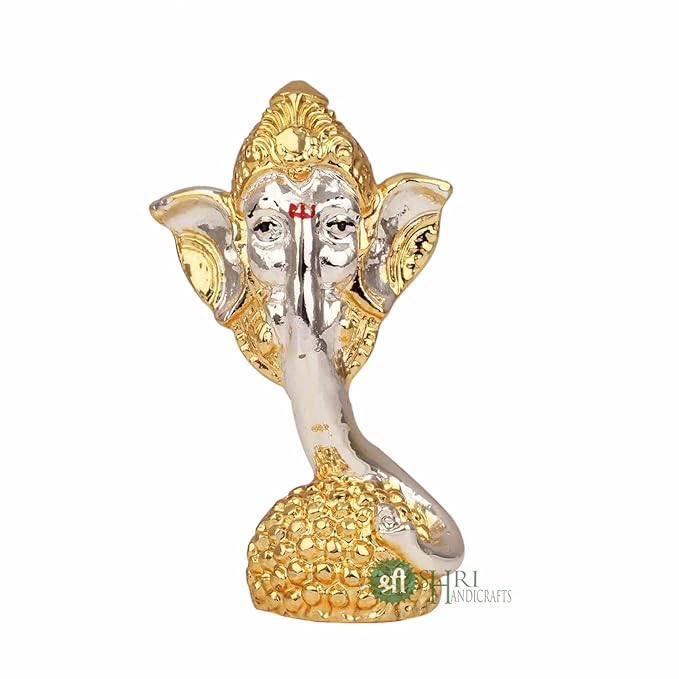 Indicast Resin Lord Ganesha Idol Gold & Silver Plated Murti for Good Luck & Success Home Decor & Gifts