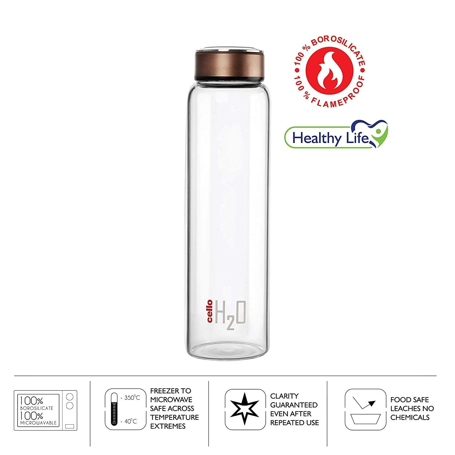 Cello H2o Borosilicate Glass Water Bottle | 1000 ml