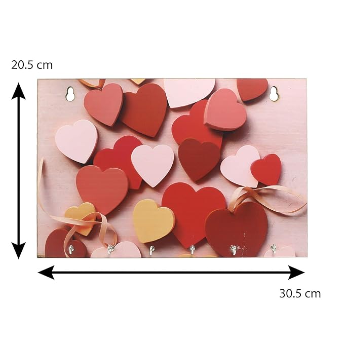Ecraftindia Heart Theme Wooden Key Holder With 6 Hooks