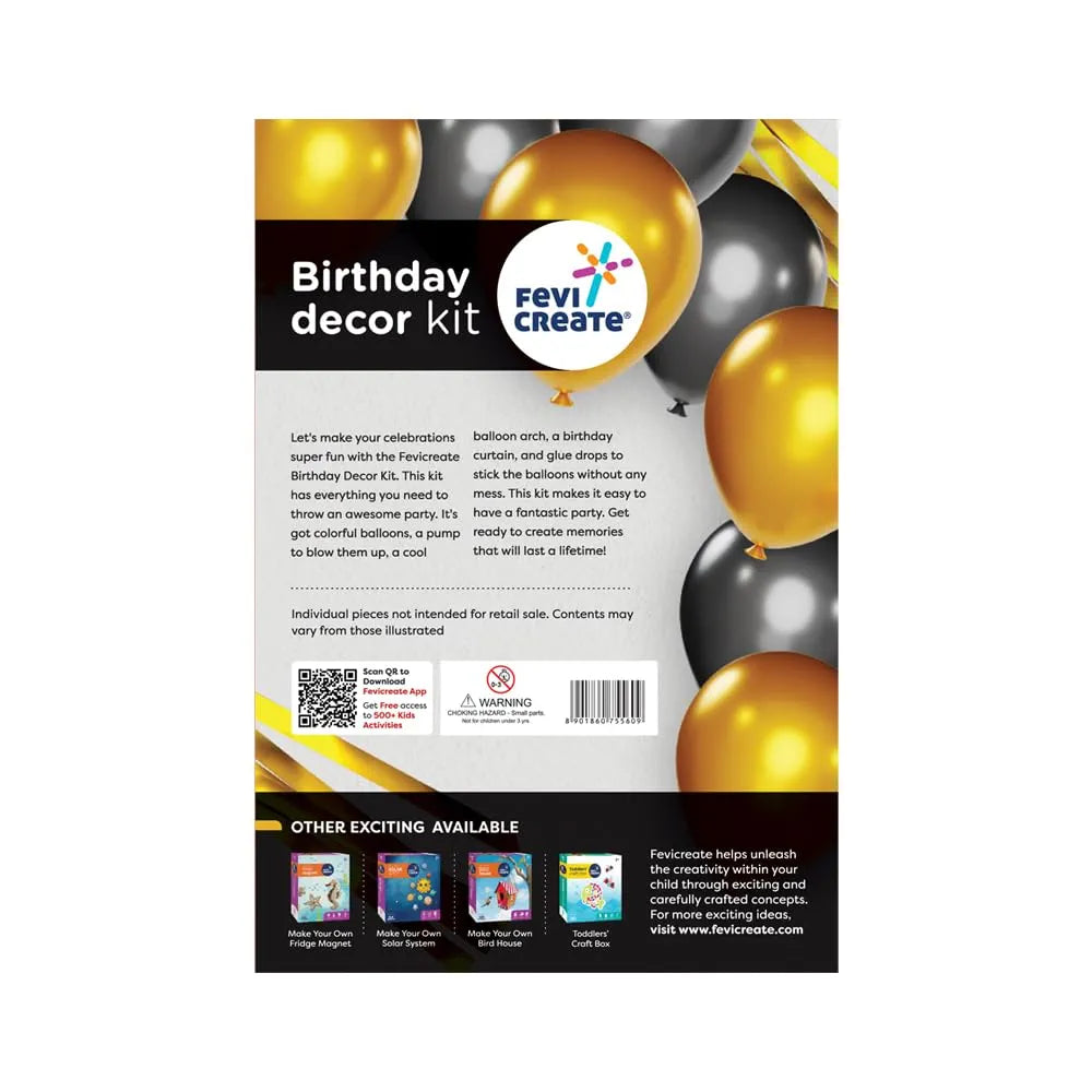 Fevicreate Unforgettable Celebrations with the Fevicreate Birthday Decor Kit - Metallic Balloons, Blowing Pump, Balloon Arch, Birthday Banner, Fevicol Glue Drops - Effortless Elegance!