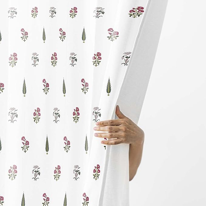 Haus & kinder Cotton Curtains Set of 2 for Bedroom Window Door Curtains (5ft x 5ft) | Colour Garden of Joy Pink