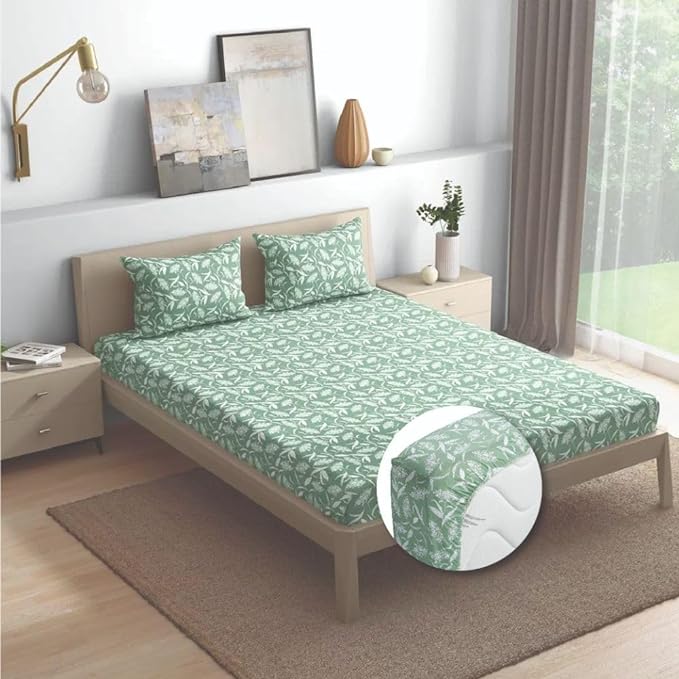 Wakefit Bedsheet For King Size Bedsheet King Size Bed Cotton 2 Pillow Covers Elastic Sheet Hester Green Colour