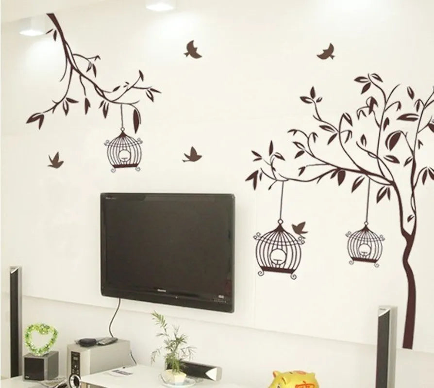 Decals Design Tree with Birds and Cages Wall Sticker