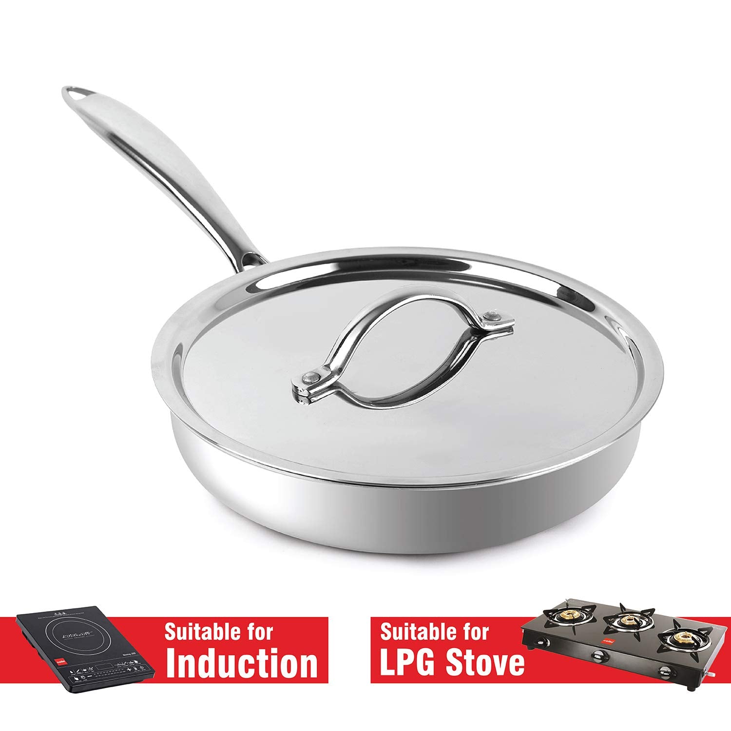 Cello Armour Induction Base Tri-ply Fry Pan With Stainless Steel Lid Flame Proof | Durable & Rust-resistant