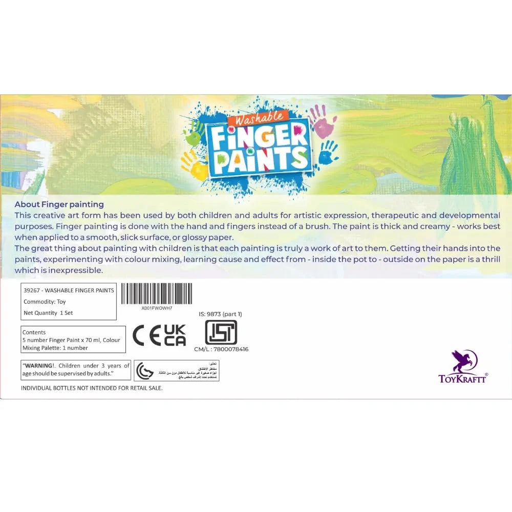 TOYKRAFTT Finger Paints Non Toxic Colours, Hand Painting Colours For Kids And Toddlers, Finger Painting For 2 To 5 Years Old, Baby Safe Colors, Multicolor