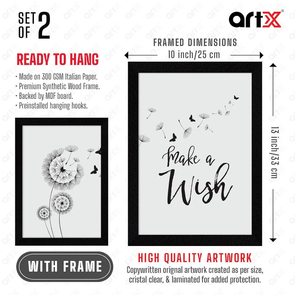 ArtX Paper Make A Wish Motivational Quotes AXDD00115-MOT Wall Frames Set of 2