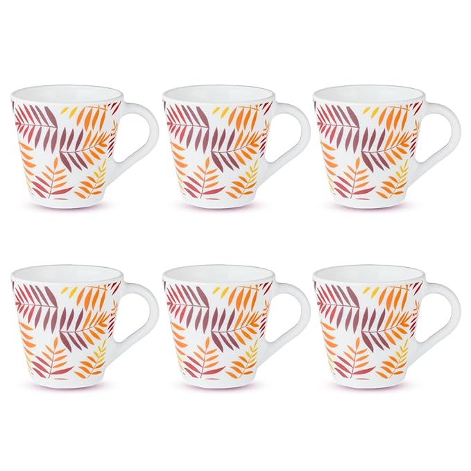 Larah by Borosil Novelty Series Costa Opalware Mug | Set of 6 Pieces| Tea/coffee Mugs | 110 Ml Each