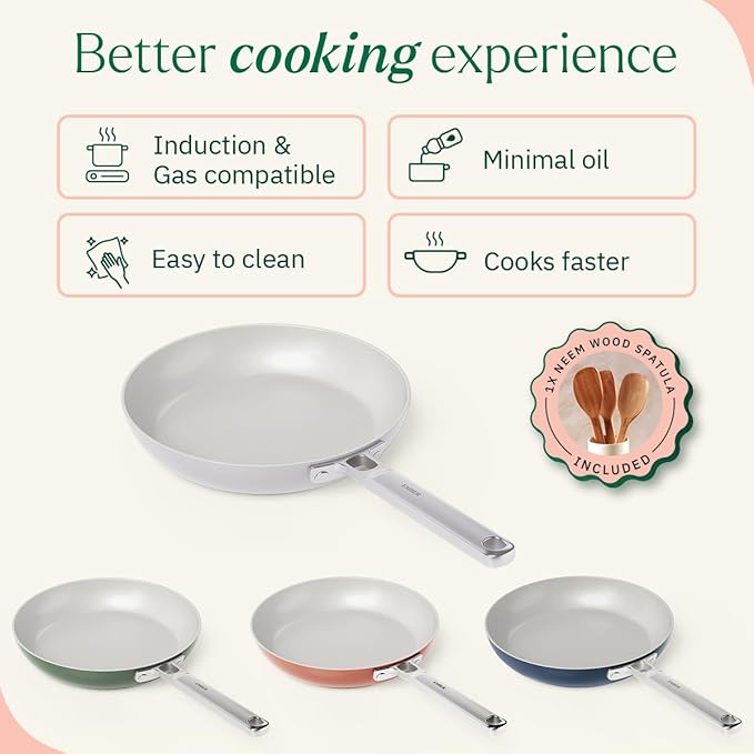 Ember Cookware Arcilla Ceramic Non-stick Frying Pan 24cm | Stainless Steel Handle | Grey