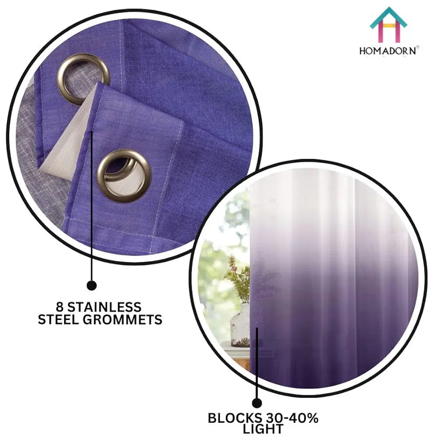 Homadorn Ombre Printed Linen Textured Sheer Curtains White + Purple