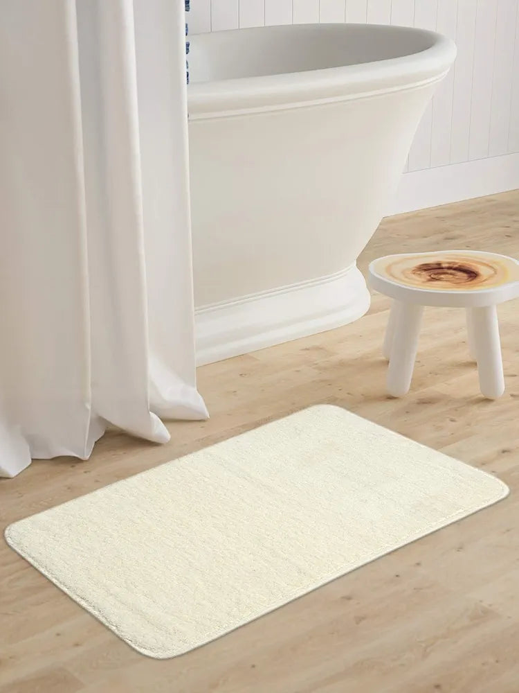Saral Home Neo Shaggy Yarn Anti-Skid Bath Mats Colour Ivory