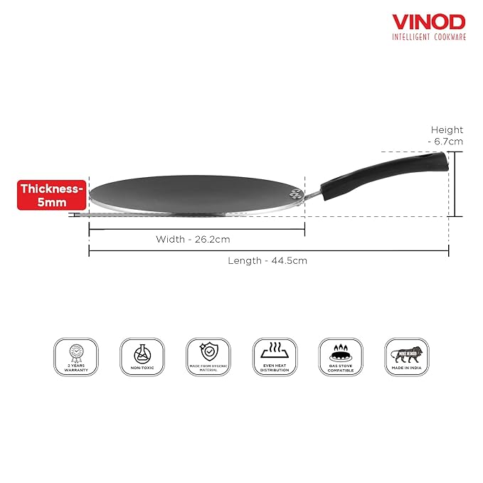 Vinod Zest Aluminium Non Stick Concave Roti / Chapati / Paratha Tawa - 26.5 cm | 5mm Thick | 3 Layer Coating