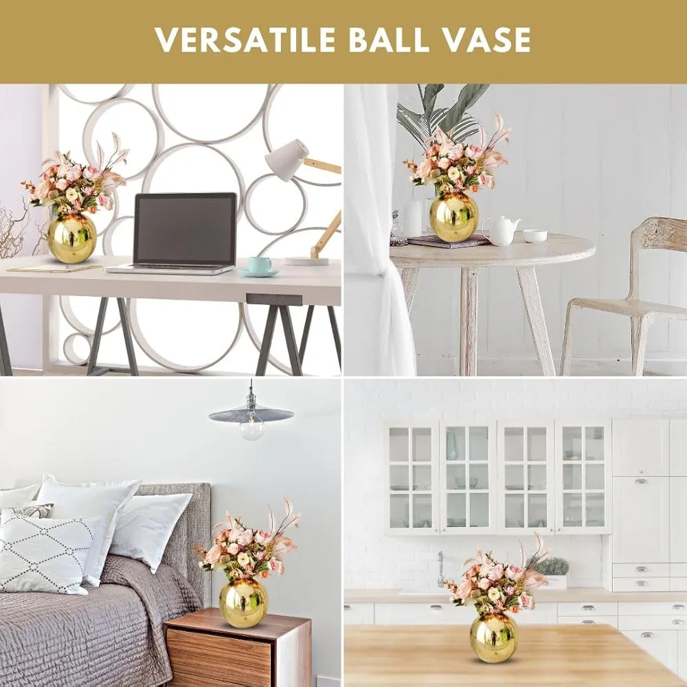 Behoma Metal Ball Round Flower Vase for Home Decor Gold Medium Flowers not Included