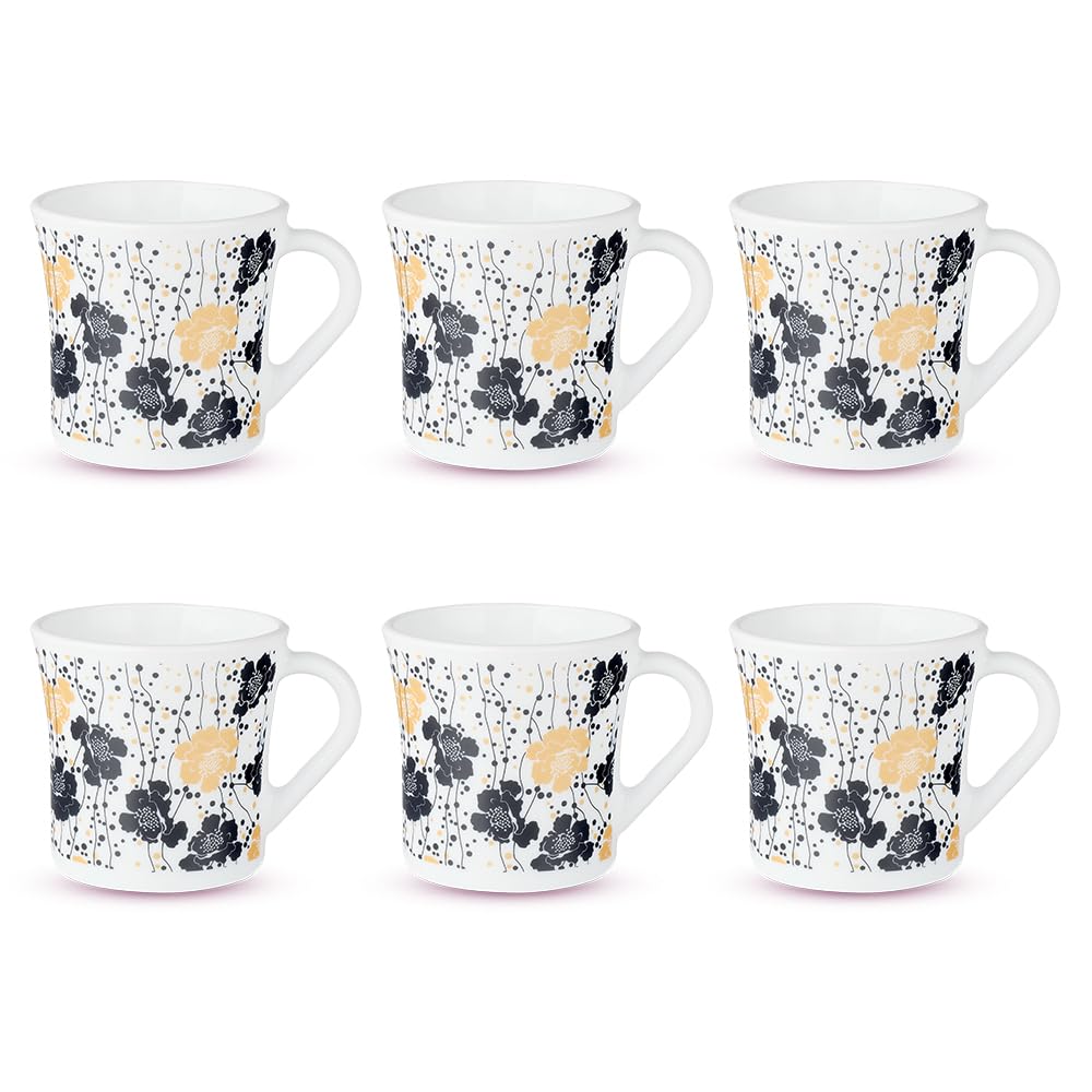 Larah by Borosil Crysta Series Dreamer Opalware Mug | Set of 6 Tea/coffee Mugs | 210 Ml Each