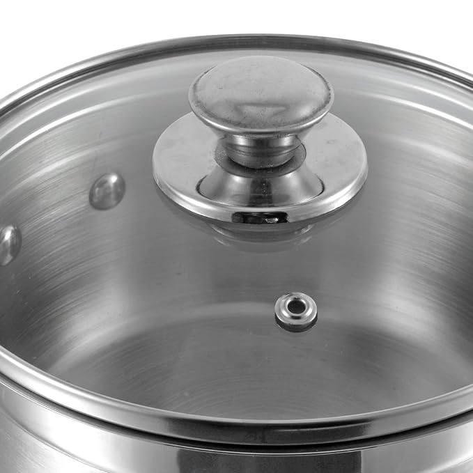Vinod Two Tone Stainless Steel Saucepan With Glass Lid 1.5 Litres | 16 Cm | 6.2mm Thick