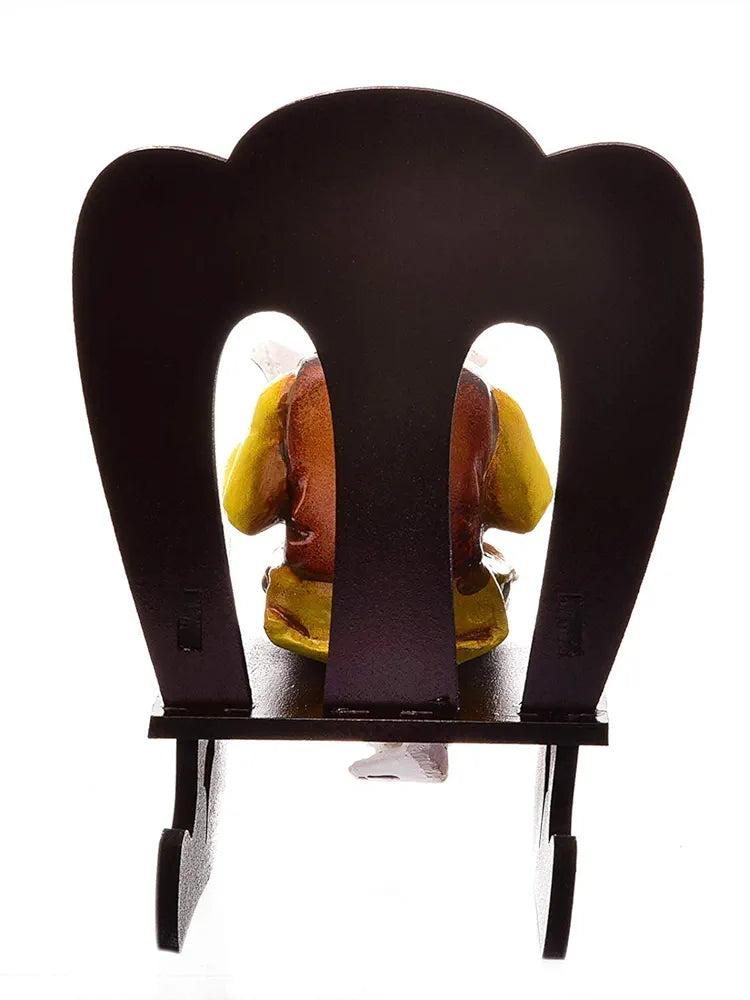 Karigaari India Ganesha Resting on Rocking Chair - Brown & White