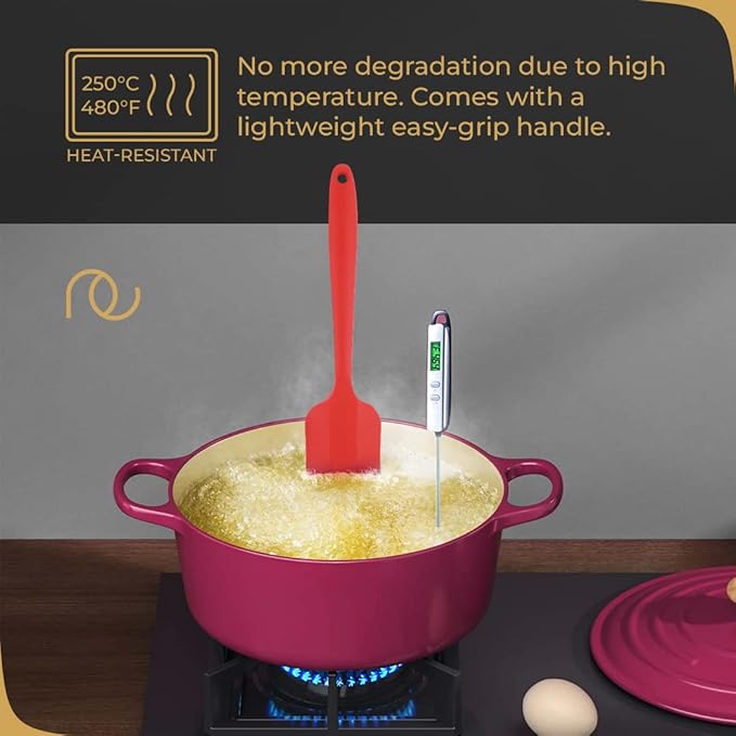 Frenchware Set of 6 With Measuring Tablespoons, Red | Non-stick Premium Silicone Spatula for Cooking, Baking & Mixing | Dishwasher Safe