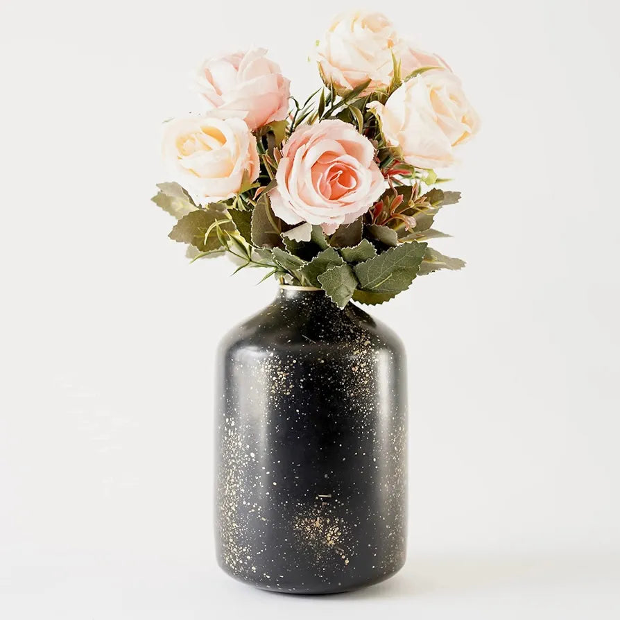 Behoma Metal Flower Vase Spotted Black Flowers not Included