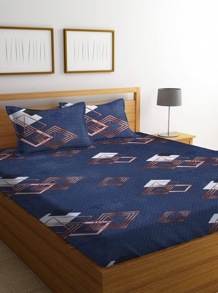 BSB Home Premium Double Bedsheet with 2 Pillow Covers 160 TC Supersoft Microfiber 3 Pcs Set Blue and Brown