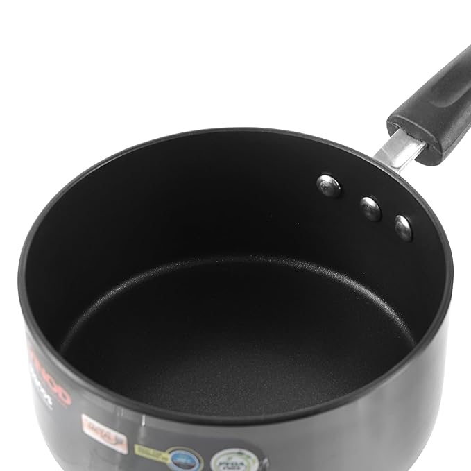 Vinod Hanos Hard Anodised Non Stick Saucepan with Lid - 1.7 Litre, 16 cm | 3.25mm Thick | 5X Long Lasting